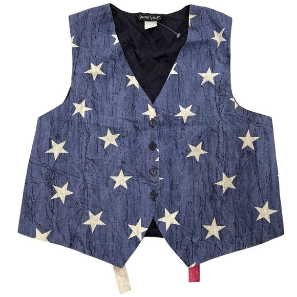 Smoke Valley American Flag Cotton Tie Back Stars & Stripes Festive Vest Size LP - Picture 1 of 9